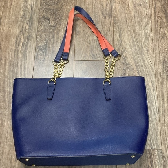 Anne Klein Dark Blue Faux Leather Tote Bag Purse with attached pouch - Picture 3 of 11